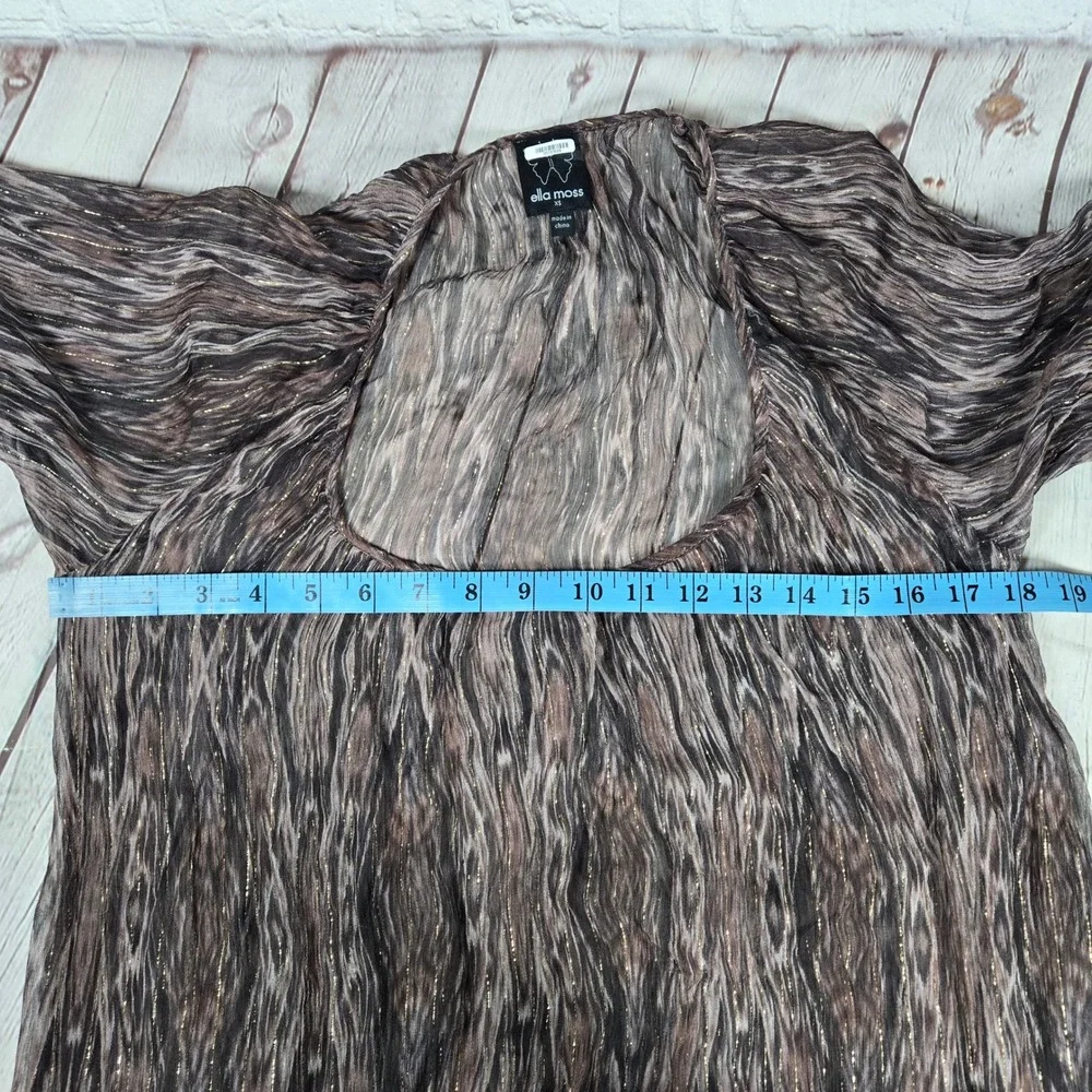 Ella Moss XS‎ Long Sleeve Mini Dress Purple Gold Metallic Sheer Tiered